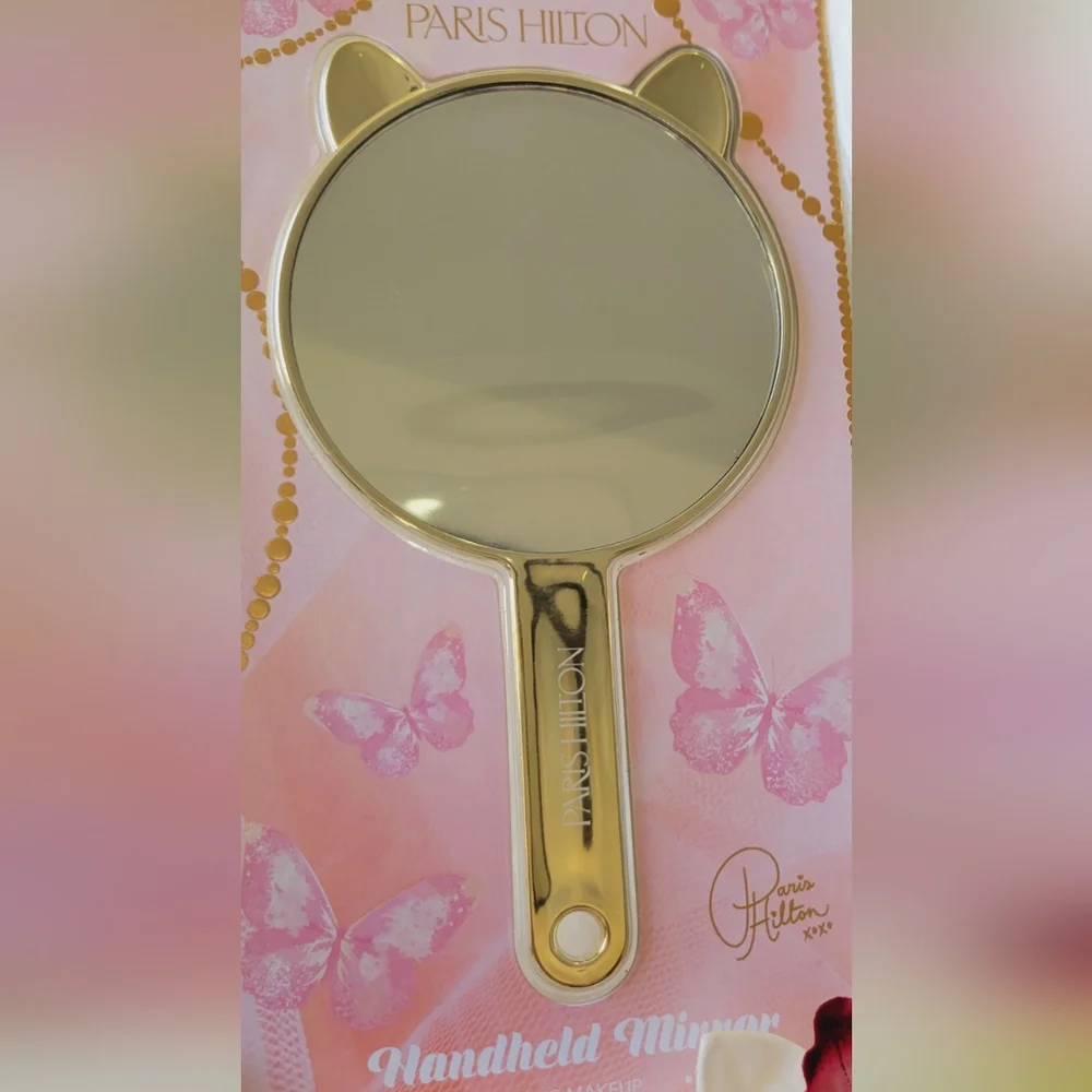 🩷🩷PARIS HILTON BEAUTY GOLD CAT SHAPE EARS HAND HELD MIRROR🩷🩷